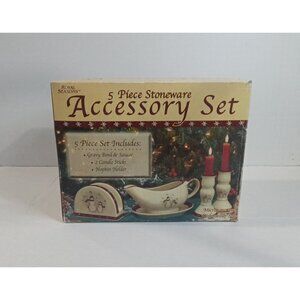 Royal Seasons Snowman 5 Piece Stoneware Accesory Set New